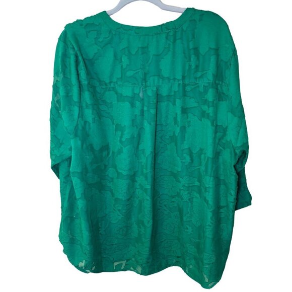 Torrid Harper Chiffon Clip Floral Pullover 3/4 Sleeve Blouse -Green size 3 - Picture 3 of 4